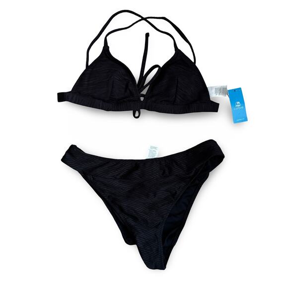 Cupshe Black Textured Triangle Bikini Set Size M NWT - Picture 1 of 7